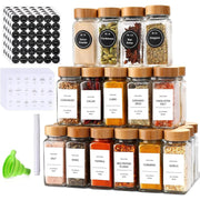 Spice Jars with Label 24Pcs,Seasoning Containers,Glass Spice Jars with Bamboo Lids,Kitchen Essentials,Spices Container Set,Kitchen Set,Seasoning Organizer,Spice Rack Organizer for Cabinet