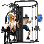 Sunhome Multifunction Home Gym System Workout Station,Smith Machine with 138LB Weight Stack, Leg Press, LAT Station for Full Body Training